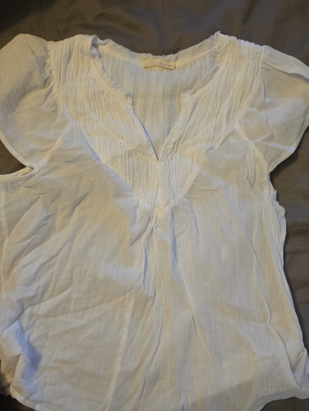 lovestitch White Pintuck V-Neck Flutter Sleeve Blouse